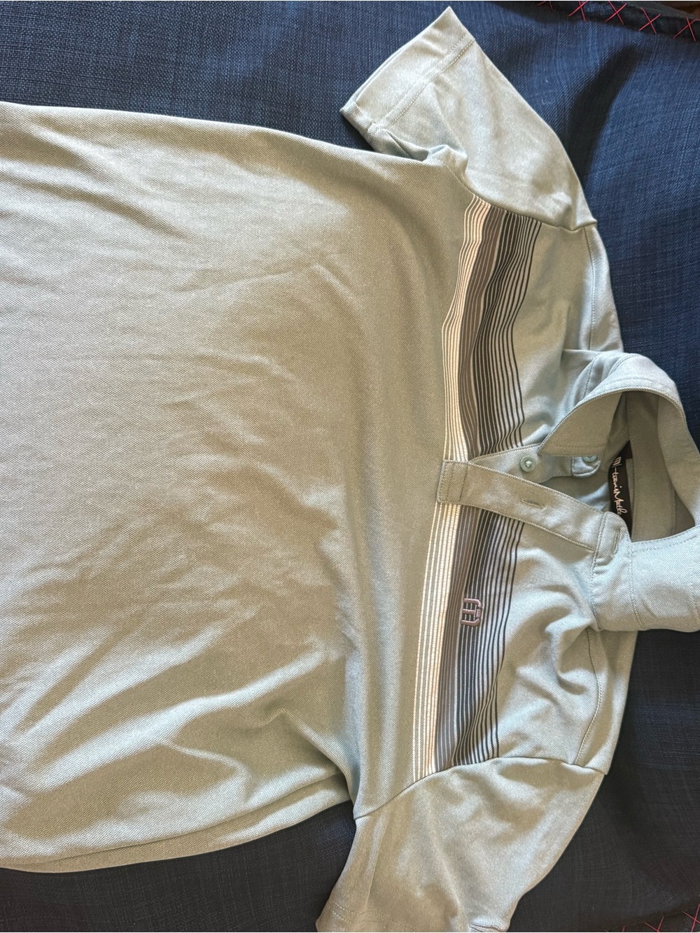 Travis Mathew Boys Light Sage Green Polo with Striped Chest
